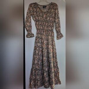 The Pirate Dressing Smocked Waist Long Sleeve Floral Maxi Dress in Black 🏴‍☠️
